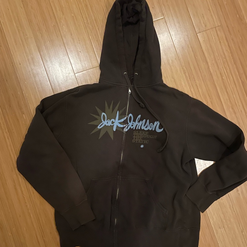 Jack Johnson Brown Zipper Hoodie with Blue Writing
